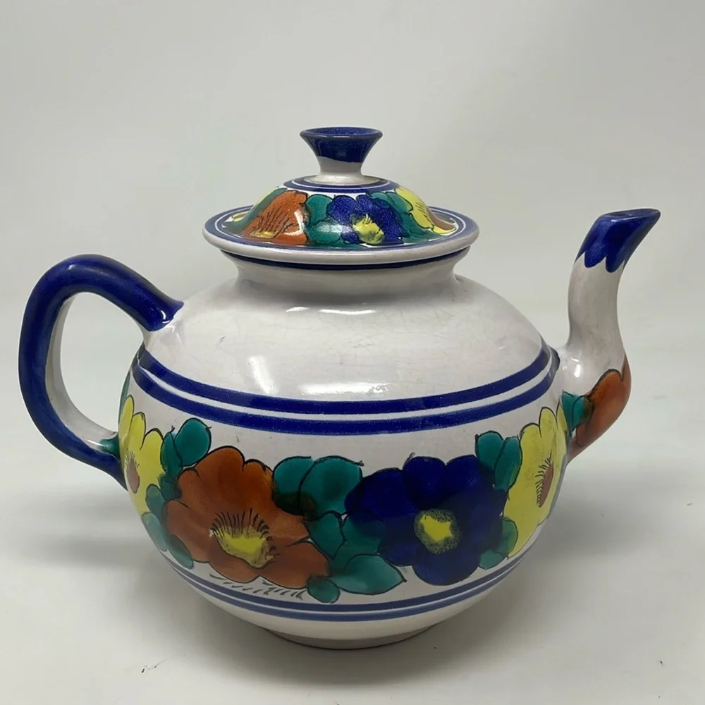 Juan F. Guerrero Delores HGO GTO Mexican Flower Pottery Handpainted Teapot